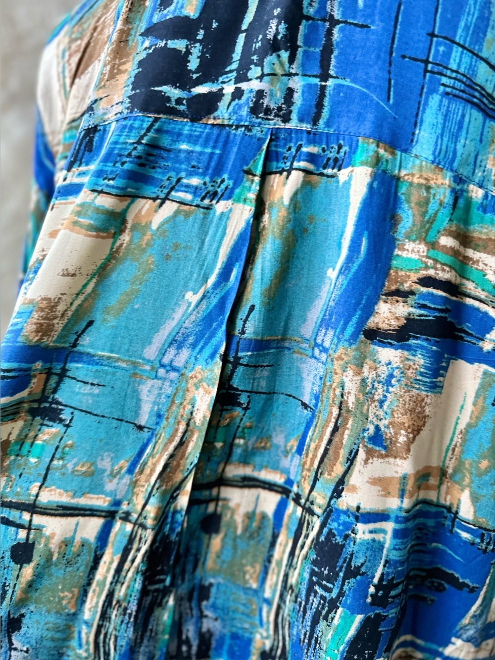 Asymmetrical Swing Dress in a Beautiful Blue Abstract Watercolors Palette - Picture 8 of 15